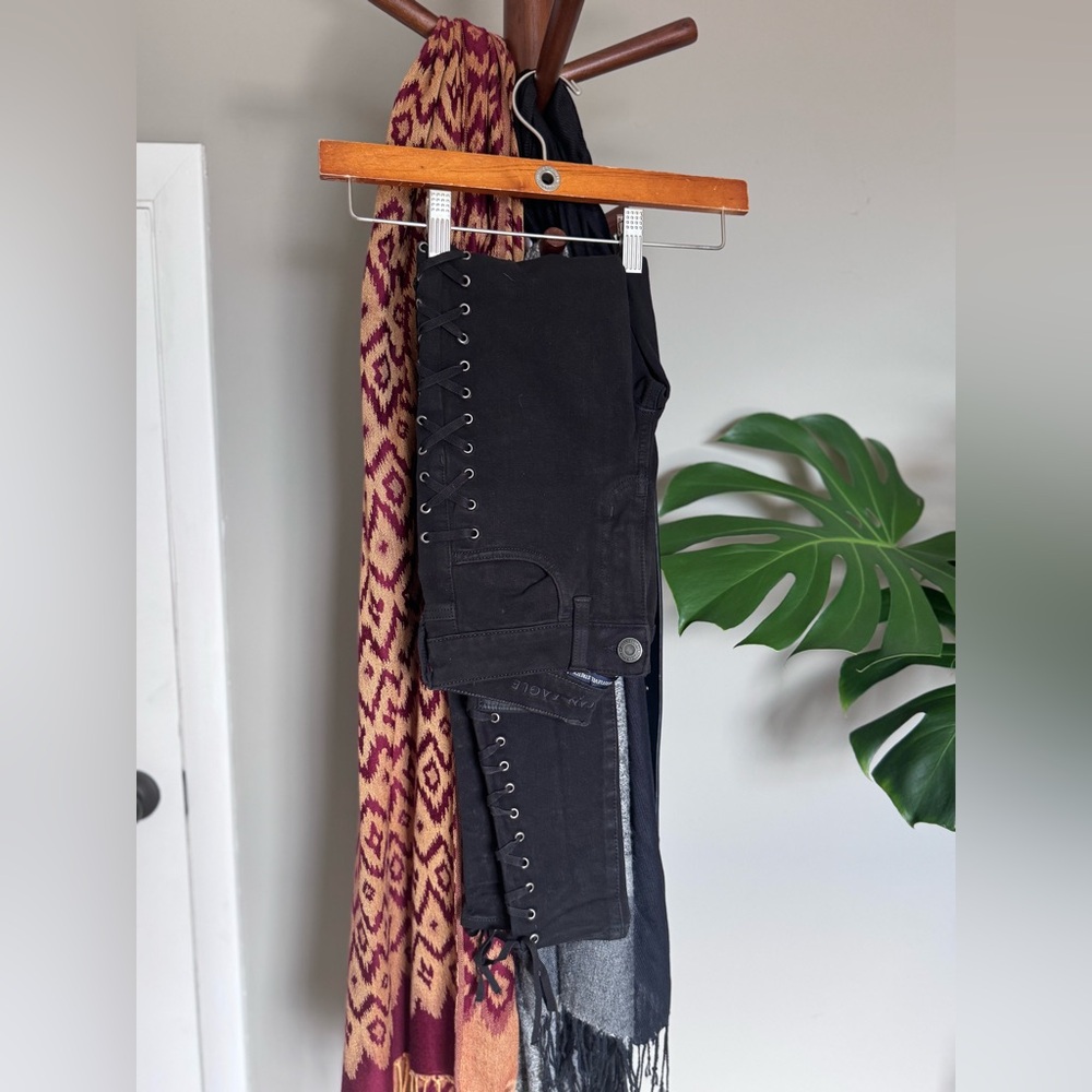American Eagle Outfitters Black Lace-Up Skinny Jeans